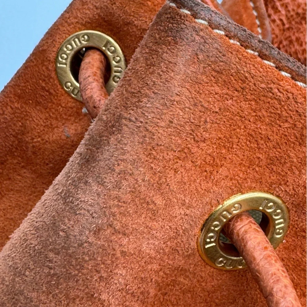 Gucci-Authentic-Vintage - Bamboo Backpack Purse Suede Leather Orange - Picture 14 of 16